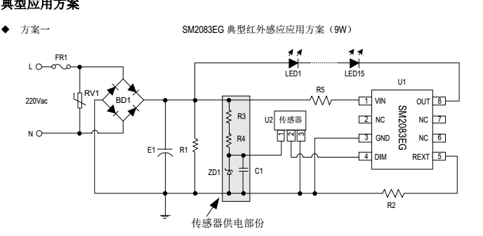 寬電壓輸入高功率SM2083EG線性恒流方案替換CYT1000DE(圖4) SM2083EG典型應(yīng)用方案2