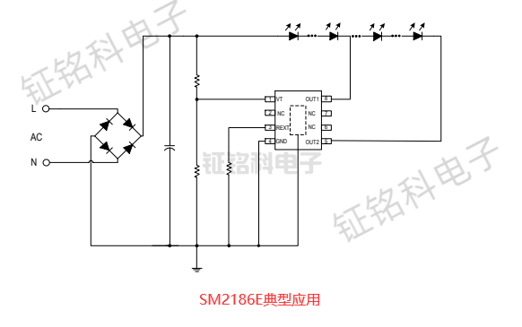 高壓線性恒功率2通道控制芯片SM2186E/SM2286ESD/SM2386EG/SM2096E (圖1) SM2186E典型應(yīng)用.png