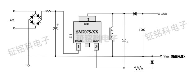SM7075-12 AC/DC PWM 功率開關(guān)芯片 輸出電壓12V(圖2) SM7075-12典型應(yīng)用.jpg